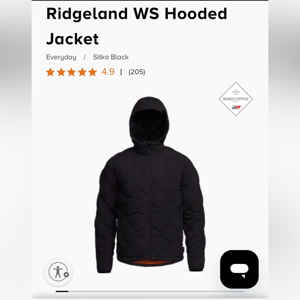 NWT - Sitka Men's Black Ridgeland WS Hooded Jacket